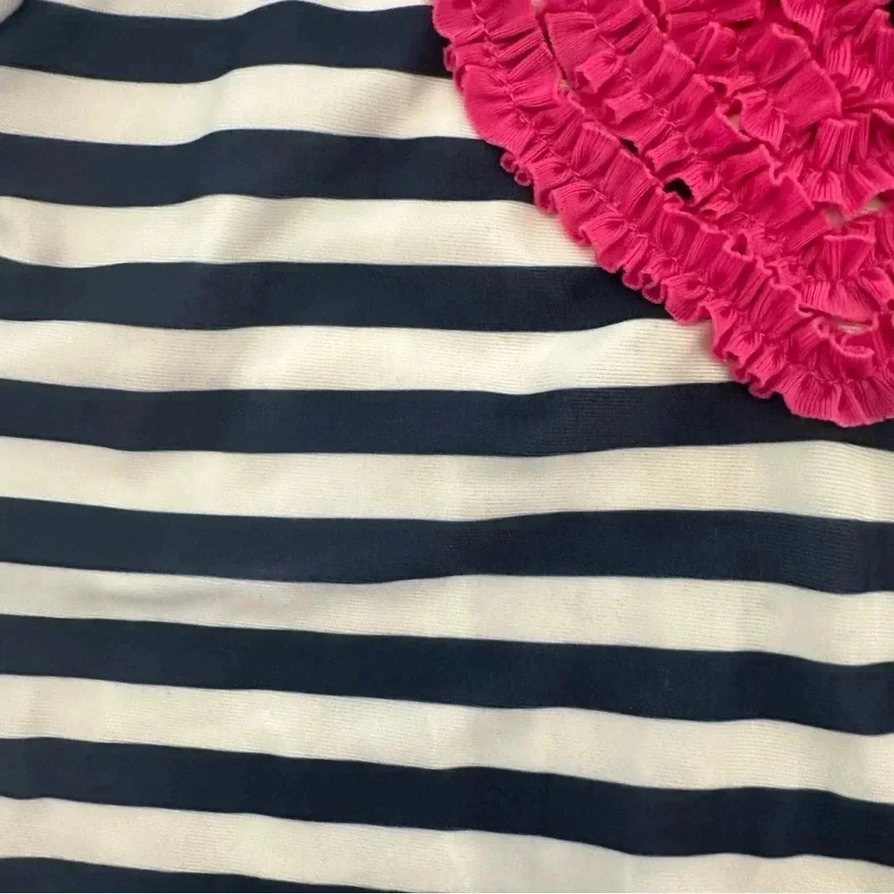 Crazy 8 Girl Toddler Short Sleeve Navy & White Stripe with Pink Heart Sz 4T GUC